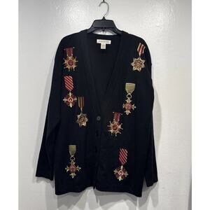 VIntage Jones New York Oversized Cardigan Sweater Embroidered Medals